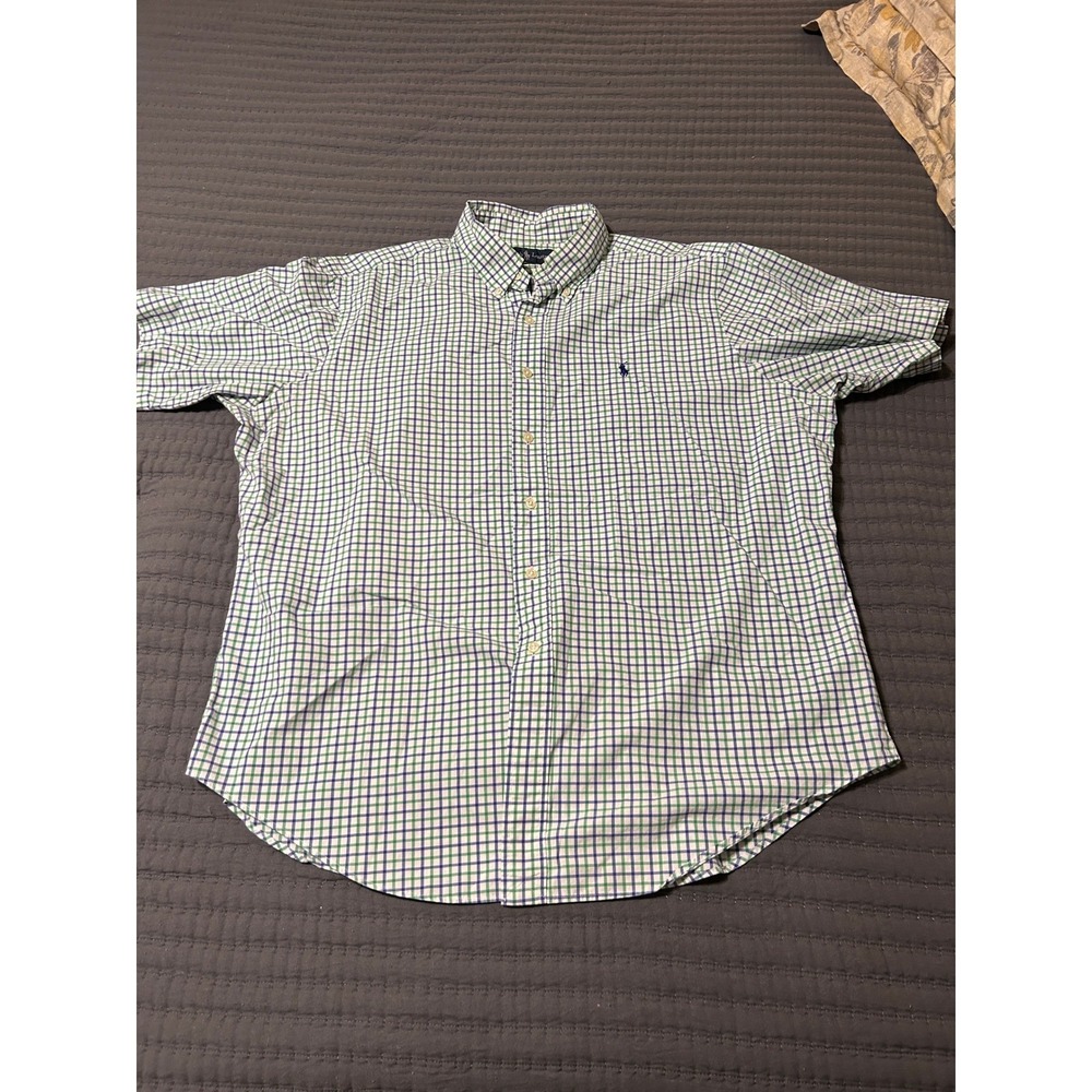Ralph Lauren Mens XL Classic Fit Short Sleeve Button Down Shirt Green Blue Check